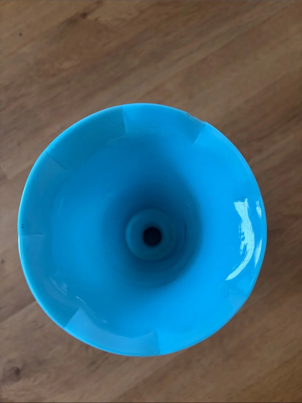 Vintage Hand-Finished Blue Opaline Milk Glass Pedestal Bud Vase Scalloped Rim